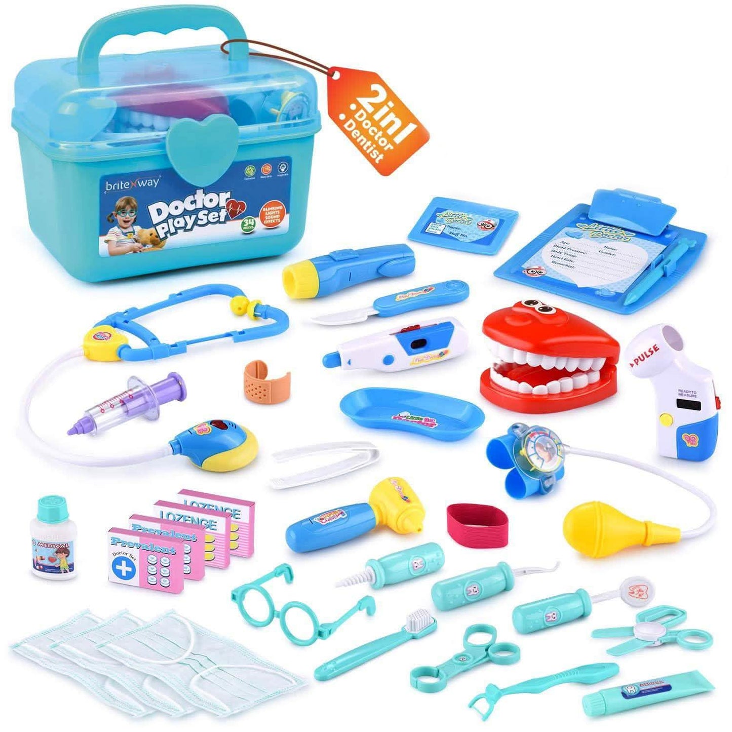 34-Pieces: BritenWay Educational Medical Pretend Play Toy Set in Storage Box