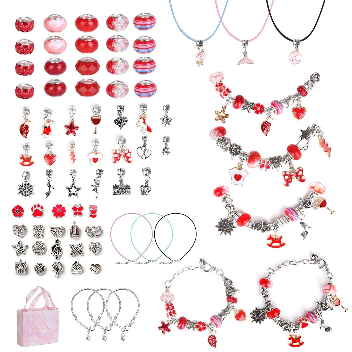 66-Pieces: Charm Bracelet Making Kit Women's Shoes & Accessories Red - DailySale