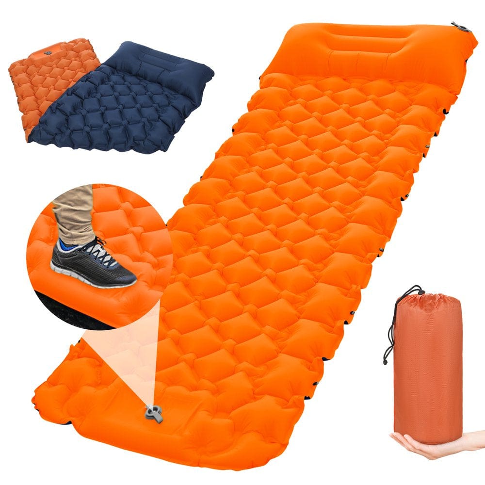 Andoer Camping Sleeping Pad with Pillow Built-In Pump Ultralight Inflatable Sleeping Mat Waterproof Camping Air Mattress for Backpacking Hiking Tent Traveling