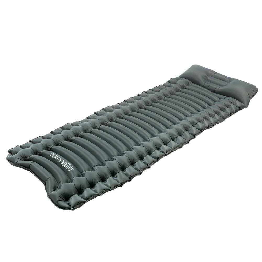 Serenelife Lightweight Backpacking Air Mattress Ultralight Sleeping Pad + Carrying Bag (Gray)