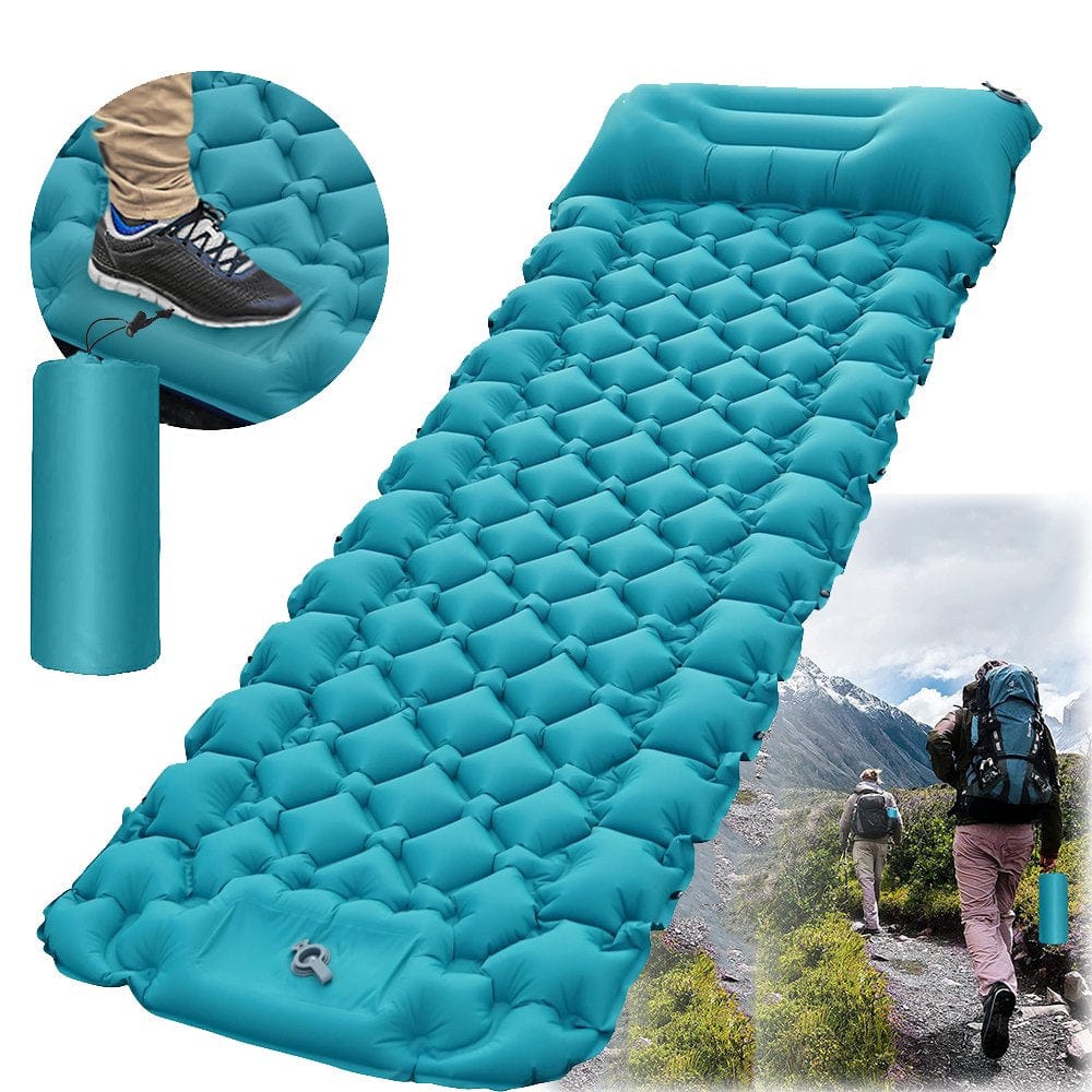 Sleeping Pad Camping Self-Inflating Ultralight Outdoor - Thickened Large Air Mattress Tent Inflatable Foldable Sleeping Mat with Pillow Thermal Iso Mat for Trekking Beach Green
