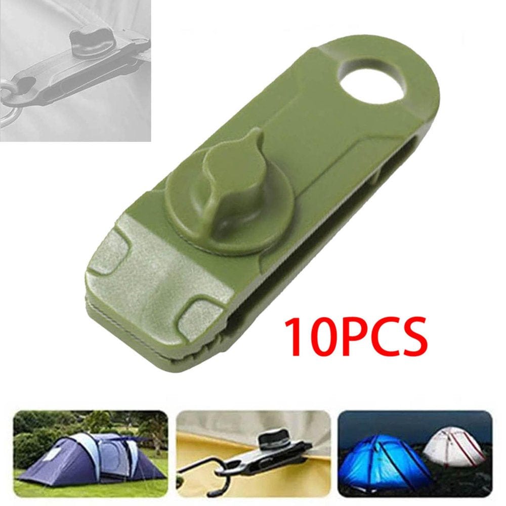 10 Reusable Camping Tent Clamps Holder Canopy Awning Outdoor Lightweight Tarp Clips Heavy Duty Locking Handle for Backpack Gear Tarp , Khaki