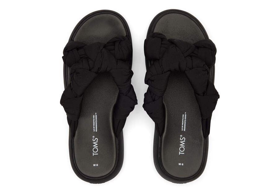 TOMS Womens Alpargata Mallow Crossover Knotted Slide - Black