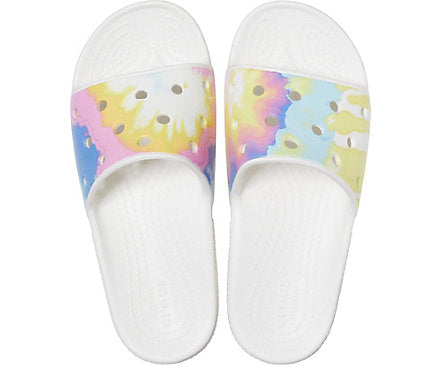 Crocs Unisex TieDye Graphic Slides - White / Multi