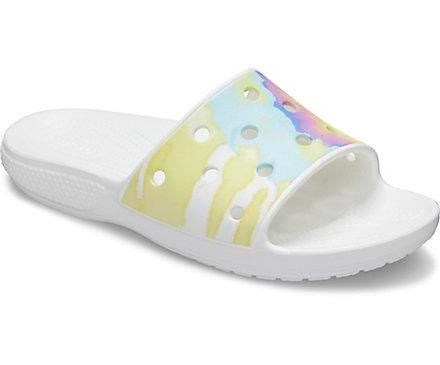 Crocs Unisex TieDye Graphic Slides - White / Multi