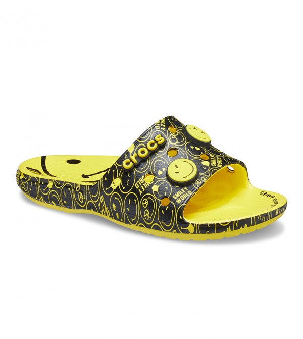 Crocs Unisex Smiley Face Slide - Yellow / Black