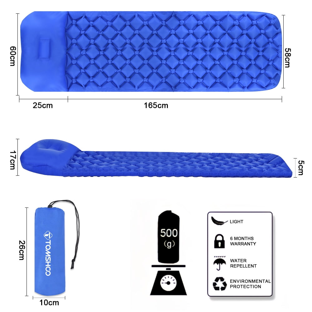 TOMSHOO Camping Sleeping Pad with Pillow Ultralight Inflatable Sleeping Mat Air Mattress for Camping Hiking Backpacking Picnics