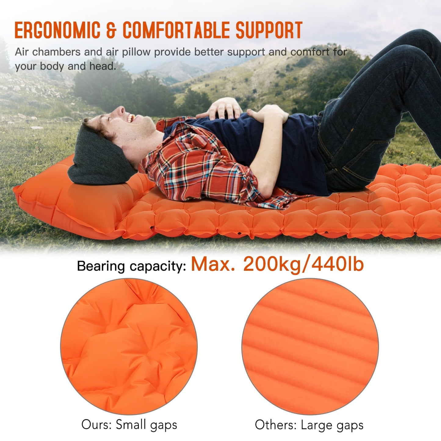 TOMSHOO Waterproof Camping Air Mattress with Built-in Pump, Inflatable Sleeping Mat for Hiking and Tent