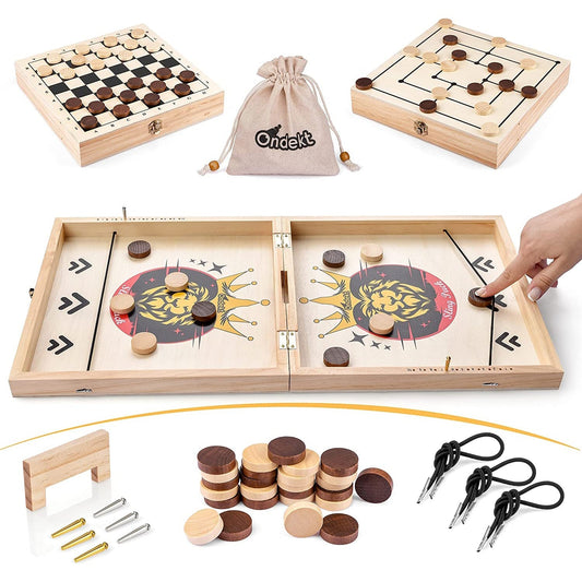 3-in-1 Foldable Wooden Fast Sling Puck Game