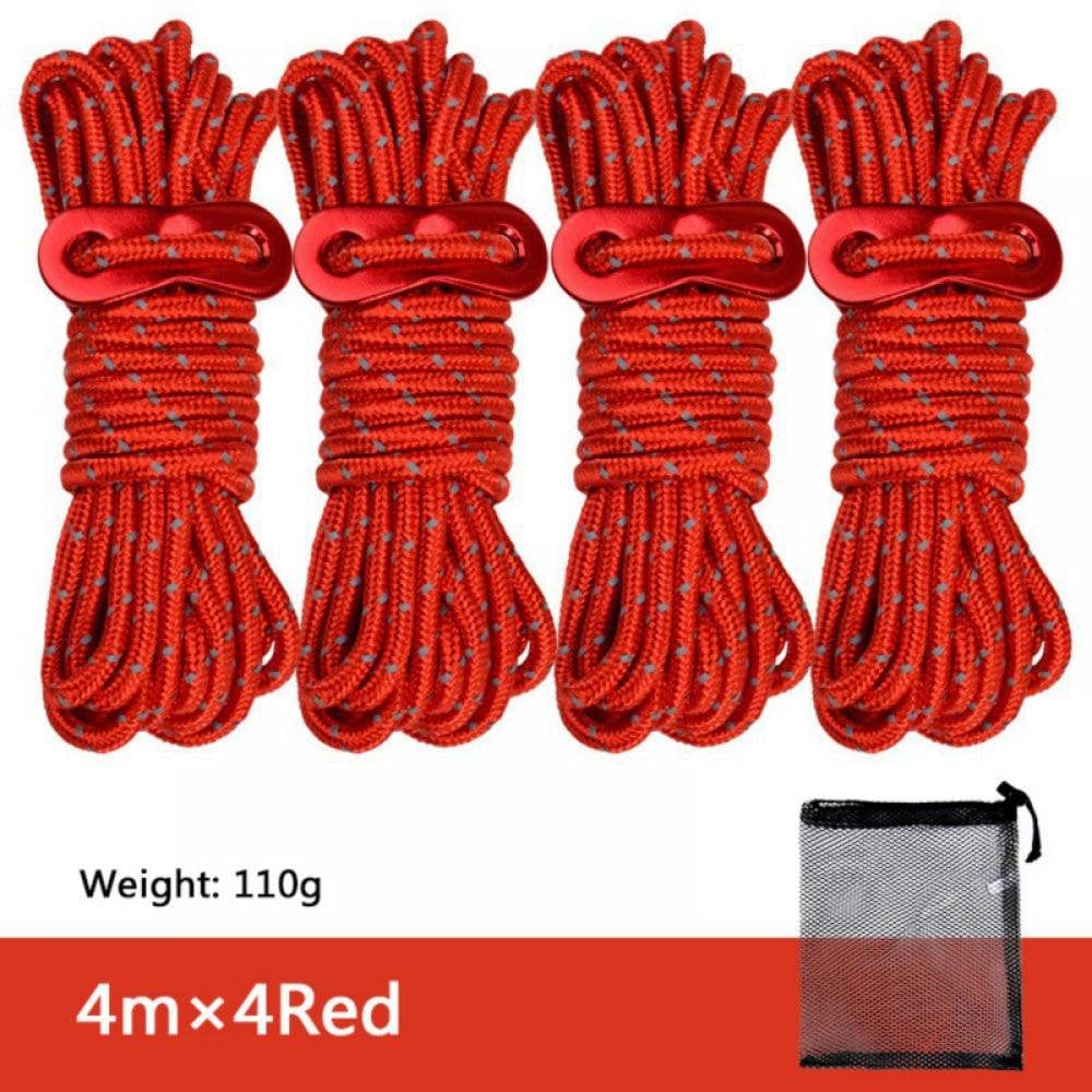4 Pack 4Mm Outdoor Guy Lines Tent Cords Lightweight Camping Rope with Aluminum Guylines Adjuster Tensioner Pouch for Tent Tarp, Canopy Shelter, Camping, Hiking, Backpacking