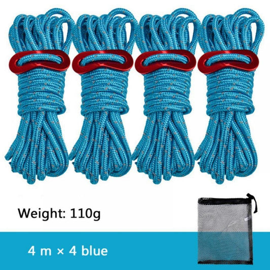 4Pcs Multifunction Tent Rope Tent Accessories Outdoor Sports Camping Picnic Hiking 4M Durable Polypropylene Rope with Pocket