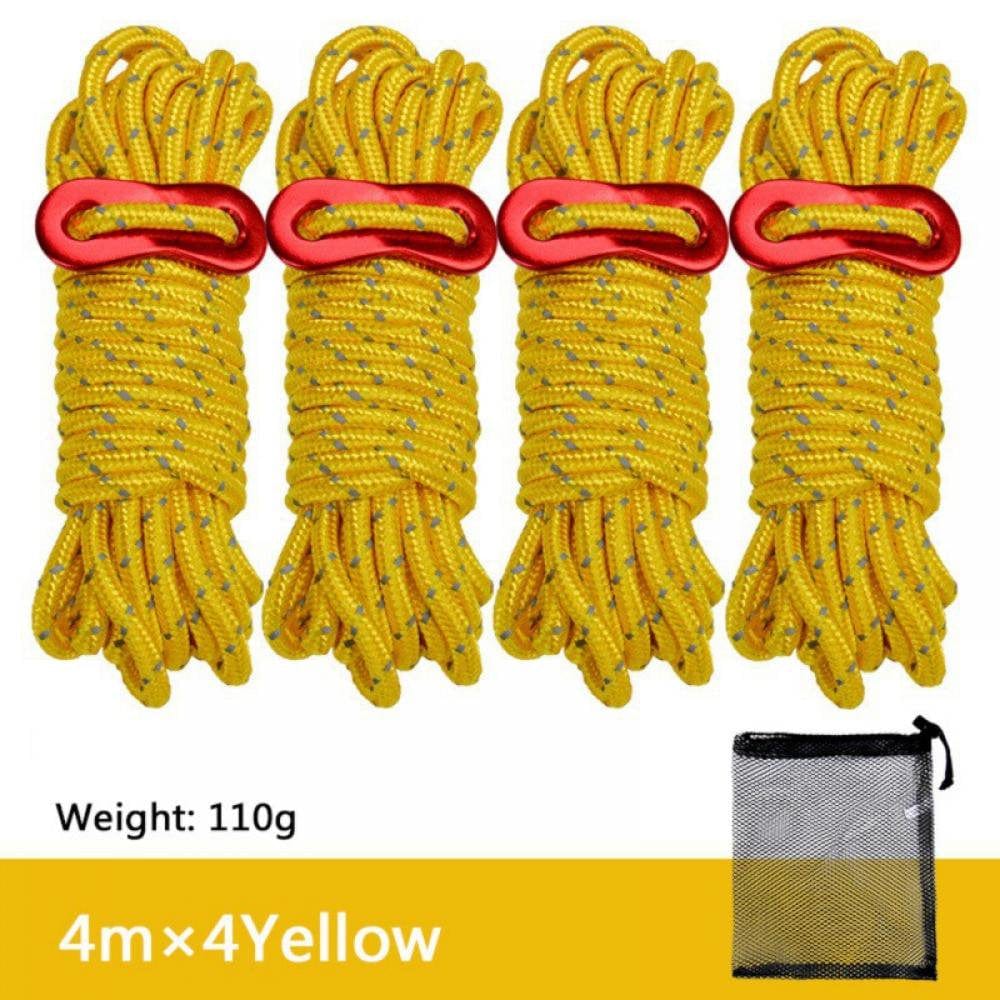 4Pcs Multifunction Tent Rope Tent Accessories Outdoor Sports Camping Picnic Hiking 4M Durable Polypropylene Rope with Pocket