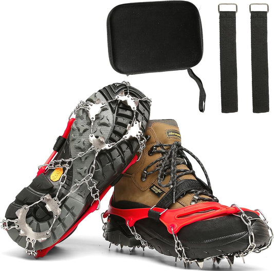 BenBoy Crampons Upgraded 19 Steel Spikes Stainless Anti Slip Ice Cleats Snow Grips Traction Safe Protect for Walking Climbing Hiking on Snow and Ice Women Men (Shoes/Boots)