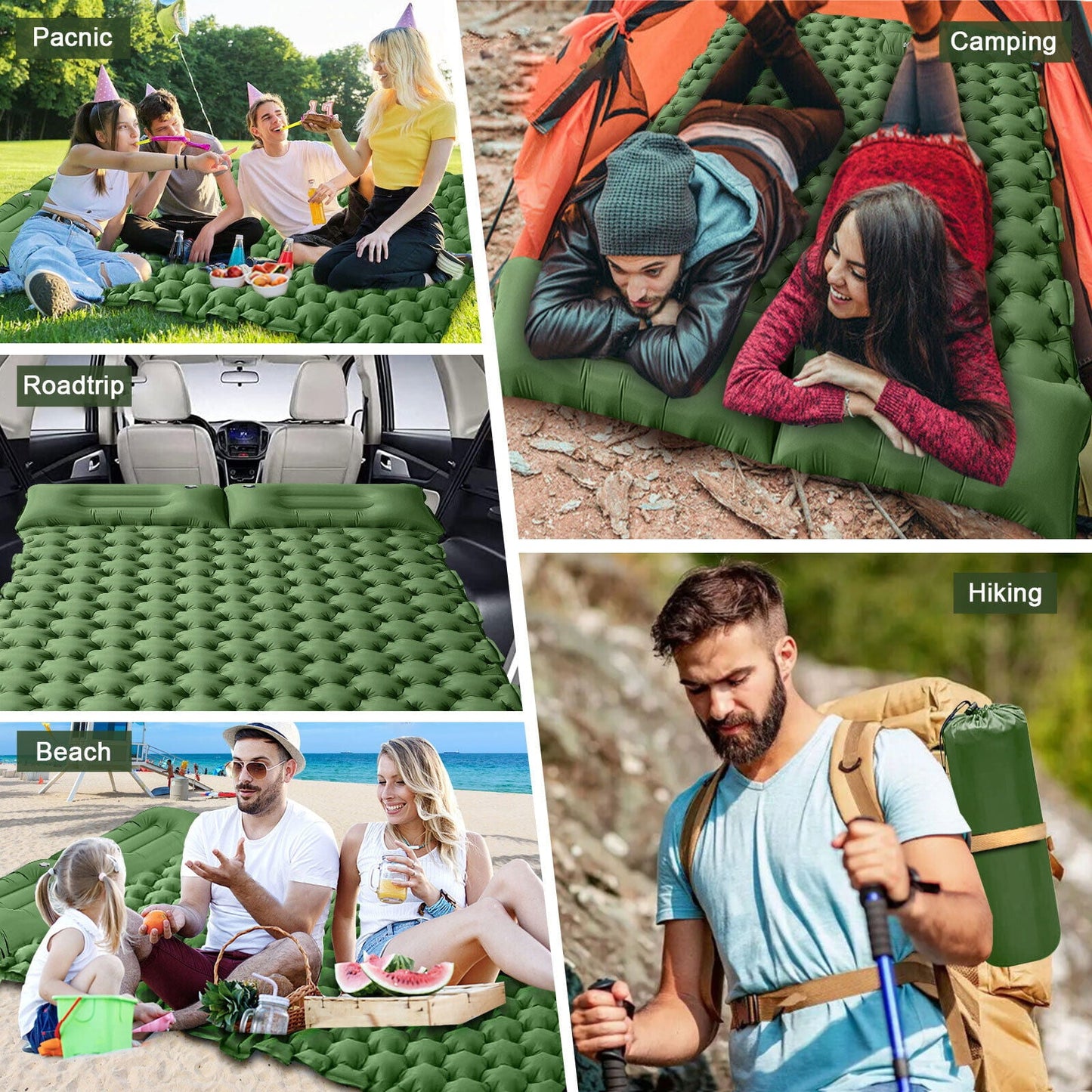 TOPCHANCES Double Camping Sleeping Pad with Air Pillow 2 Person Inflatable Mat Lightweight for Hiking Traveling Backpacking