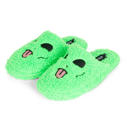 Alien Face Fuzzy House Slippers (Green)