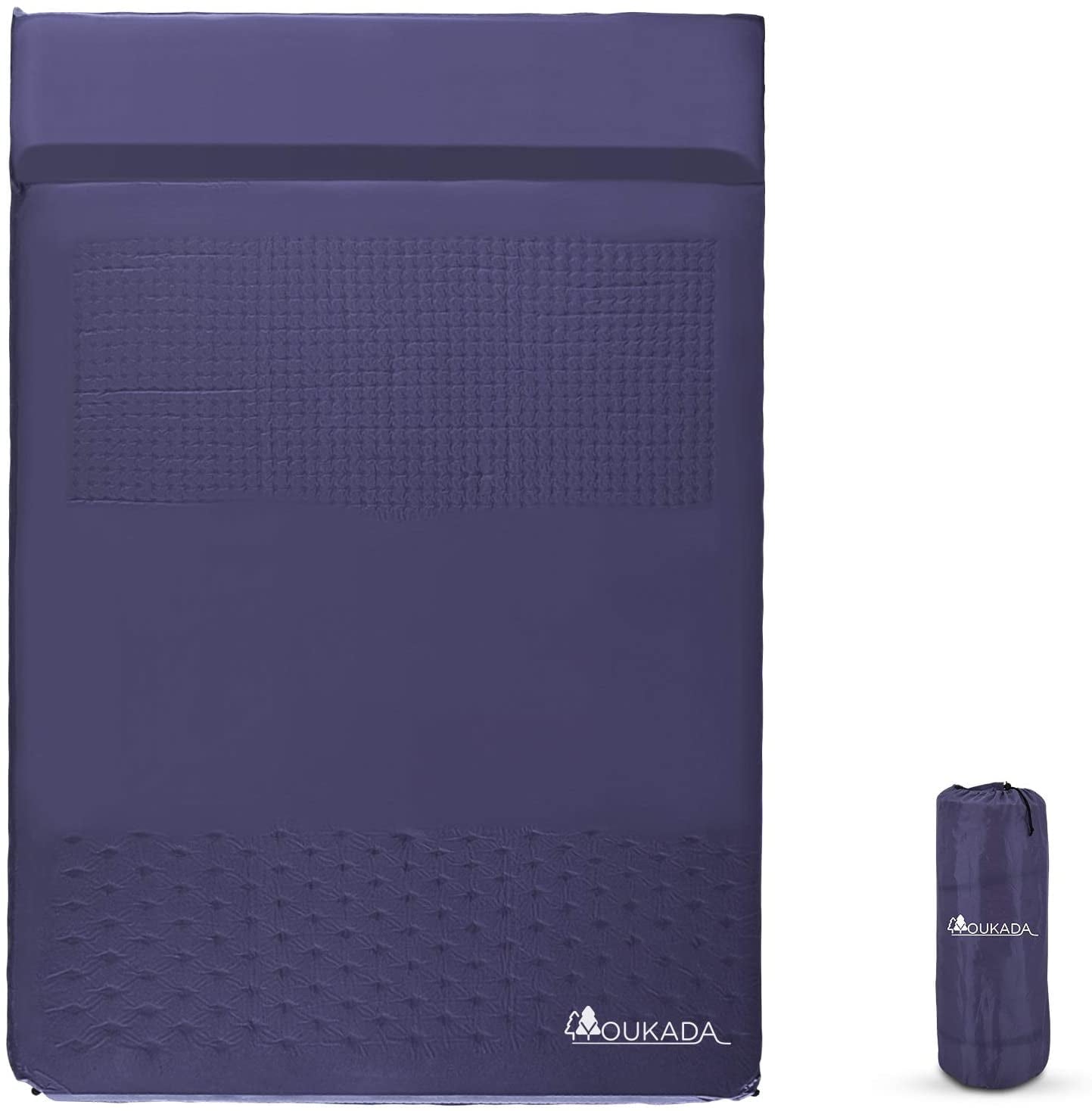 Sleeping-Pad Foam Self-Inflating Camping-Mat for Backpacking - Double Self Inflating Sleeping Pad Camping Mattress Camping Pad 2 Person with Pillow for Camping Hiking (Navy, Large)