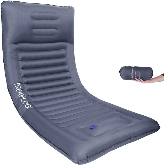 Trekology UL140 Inflatable Sleeping Pad Gray for Camping Mattress with Built-in Inflator Stamp Pump