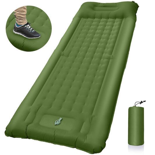 Ultra-Thick Camping Sleeping Pad Air Mattress Inflatable Sleeping Mat Foot Pump (Green)
