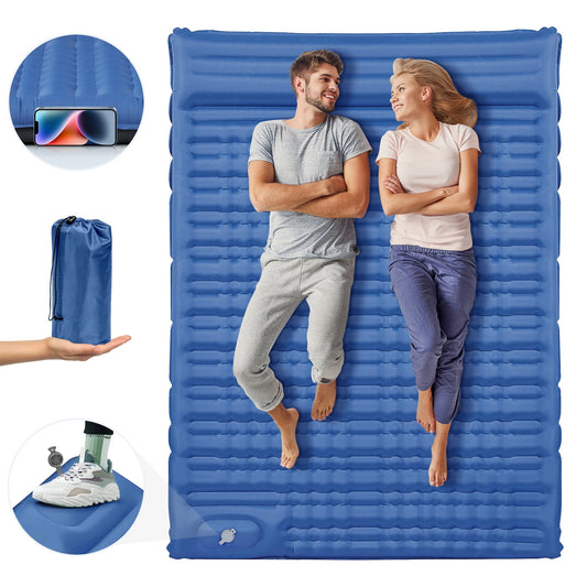Winkalon Double Camping Sleeping Pad with Air Pillow Inflatable Mat for Hiking Traveling Backpacking