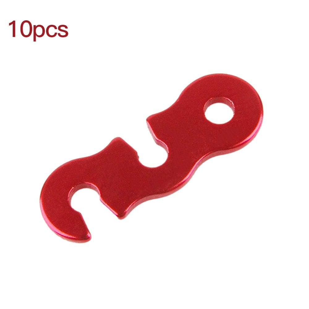 Aluminum Alloy Rope Tensioner Anti-Slip 3-Eye Tent Cord Adjuster Camping Hiking Tent Accessory, Red, 10Pcs