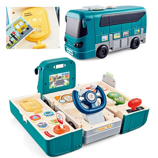 Bus Car Toy, Kids Play Vehicle with Sound and Light, Simulation Steering Wheel