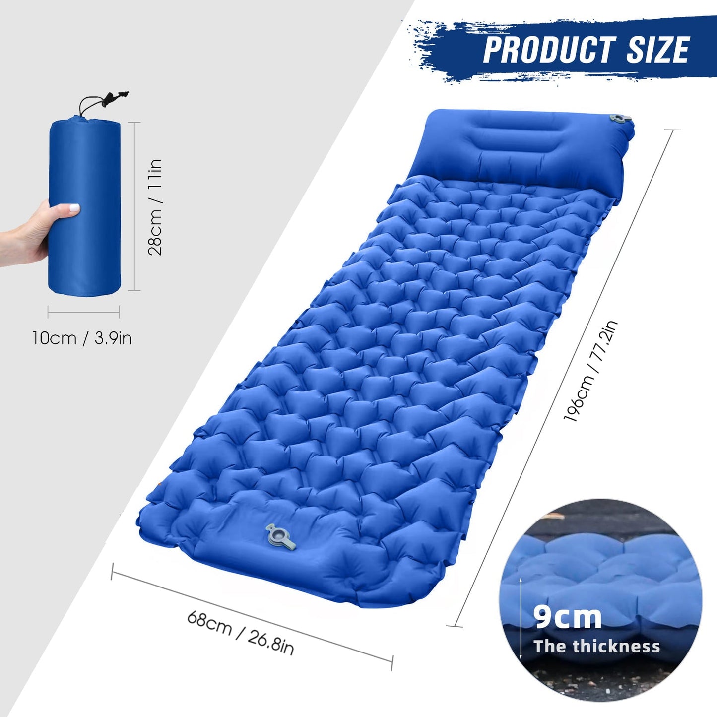 Tomshoo Lightweight Camping Mat with Air Pillow Portable Air Mattress Waterproof Backpacking Sleeping Pad