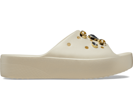 Crocs Unisex Classic Platform Crystals Pearls Slide - Vanilla