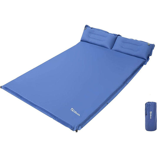 Double Camping Sleeping Pad Self- Inflating Camping Mattress with Pillows 2 Person Lightweight Air Mattress Backpacking for Tent - Sky Blue