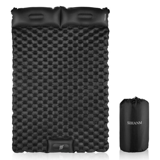 Double Sleeping Pad for Camping, Self-Inflating Sleeping Mat Camping Air Mattress 2 Person with Pillow, Ultralight Waterproof Camping Pads for Backpacking Hiking Traveling Warehouse Clearance (Black)