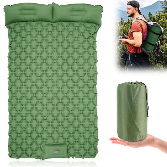 Double Sleeping Pad Inflatable Camping Pad for 2 Person with Foot Press Pillow Lightweight Backpacking Mat Hiking Travel Camping Waterproof Compact Tent Air Mattress