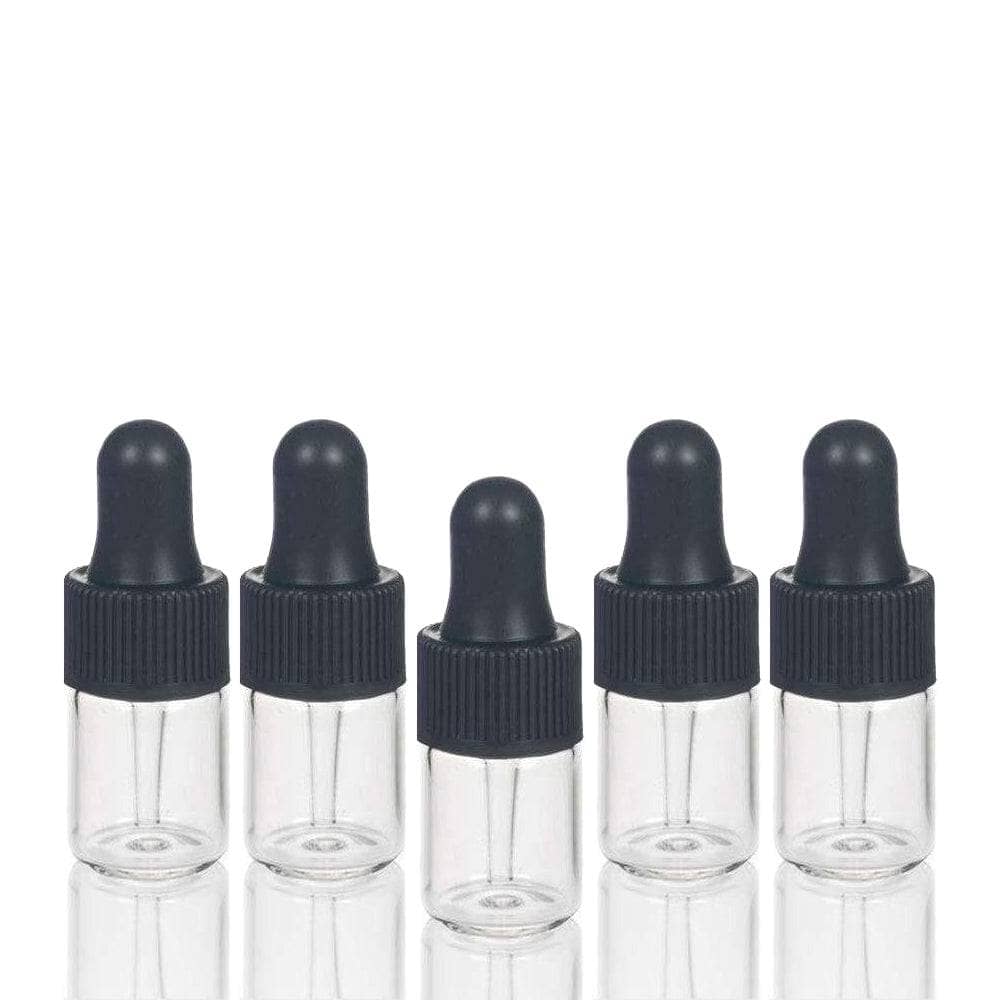 2 ml Clear Glass Vials w/ Black Dropper (Pack of 5)