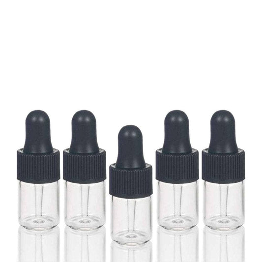 2 ml Clear Glass Vials w/ Black Dropper (Pack of 5)