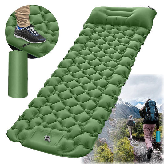 Sleeping Pad Camping Self-Inflating Ultralight Outdoor - Thickened Large Air Mattress Tent Inflatable Foldable Sleeping Mat with Pillow Thermal Iso Mat for Trekking Beach Green
