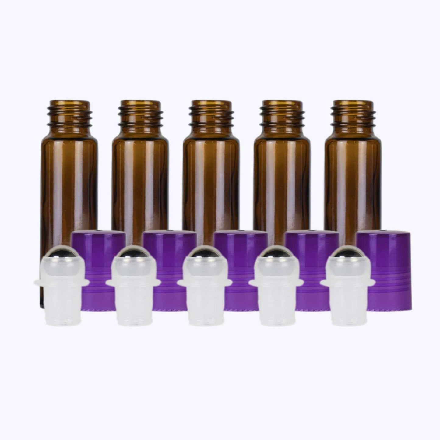 10 ml Amber Glass Roller Bottles (Pack of 5) Glass Roller Bottles Your Oil Tools Purple Stainless