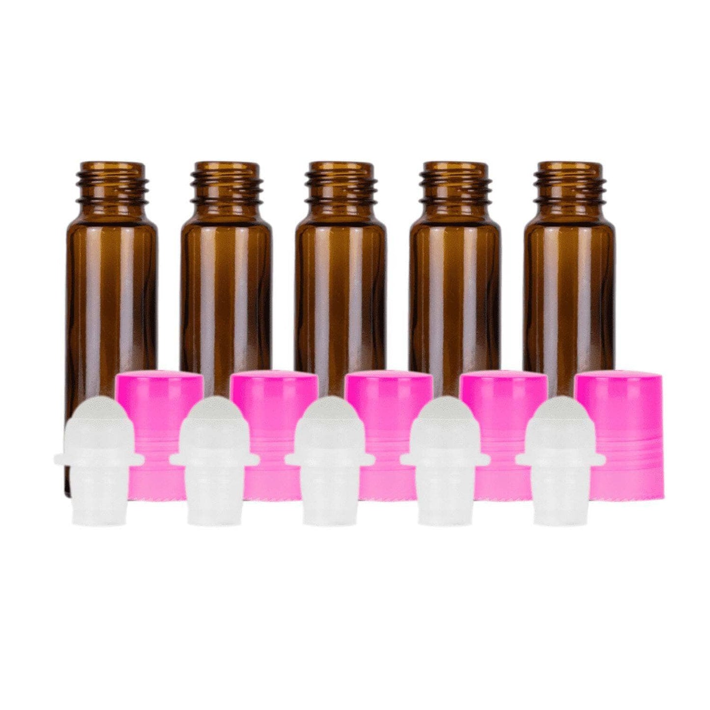 10 ml Amber Glass Roller Bottles (Pack of 5) Glass Roller Bottles Your Oil Tools Pink Glass