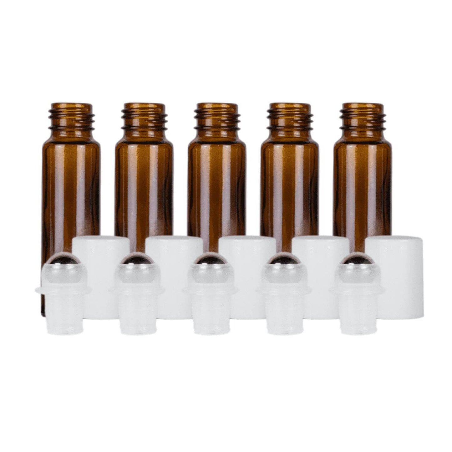 10 ml Amber Glass Roller Bottles (Pack of 5) Glass Roller Bottles Your Oil Tools White Stainless