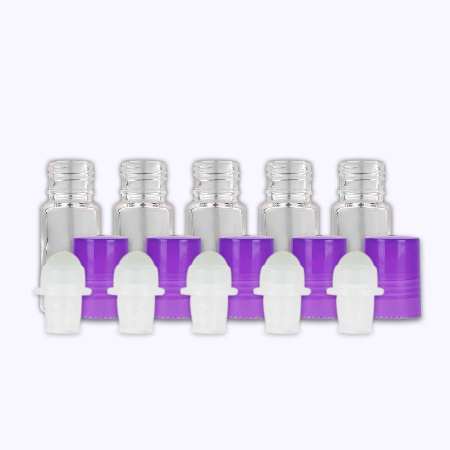 5 ml Clear Glass Roller Bottles (Pack of 5) Glass Roller Bottles Your Oil Tools Purple Plastic