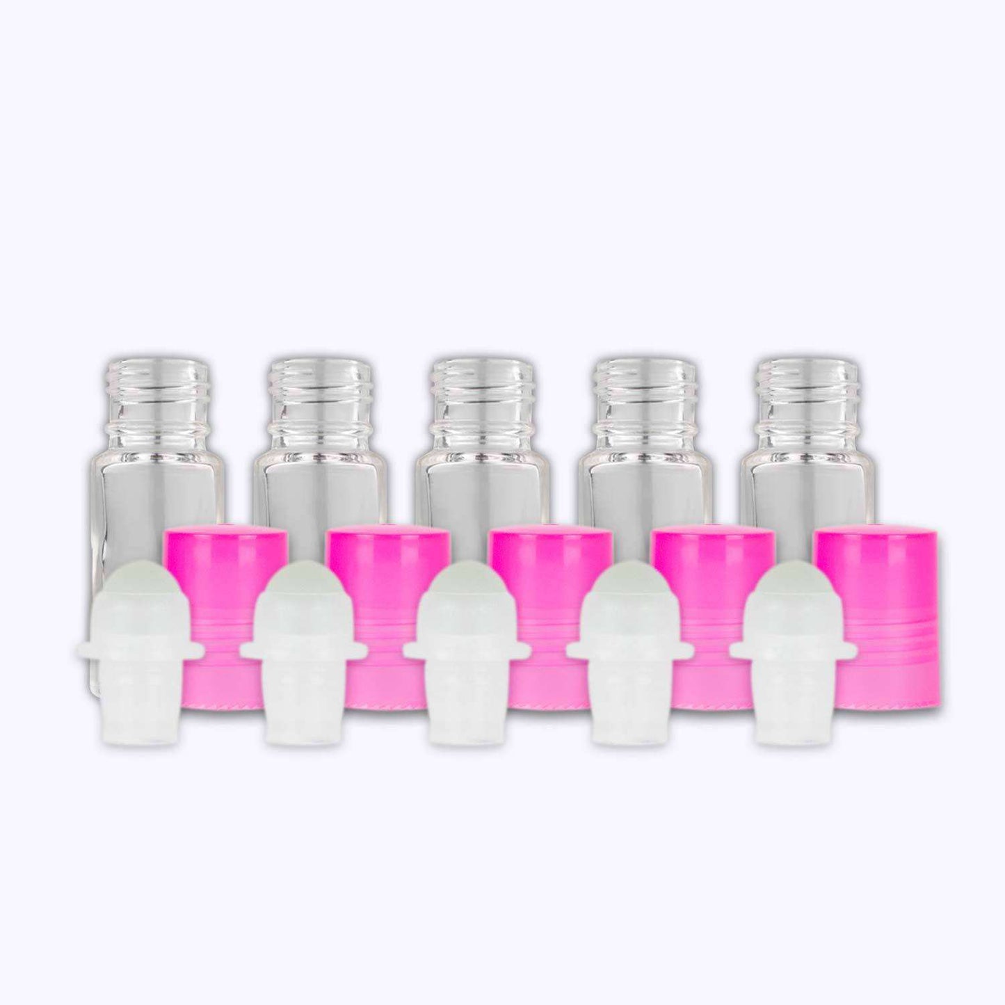 5 ml Clear Glass Roller Bottles (Pack of 5) Glass Roller Bottles Your Oil Tools Pink Glass
