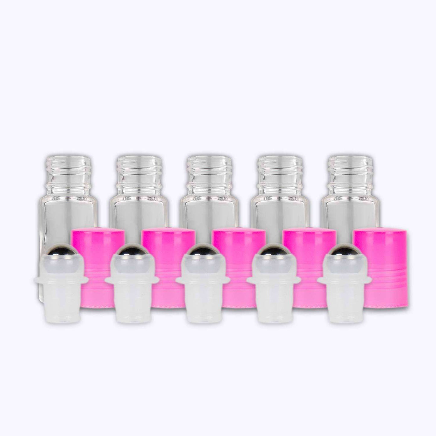 5 ml Clear Glass Roller Bottles (Pack of 5) Glass Roller Bottles Your Oil Tools Pink Stainless