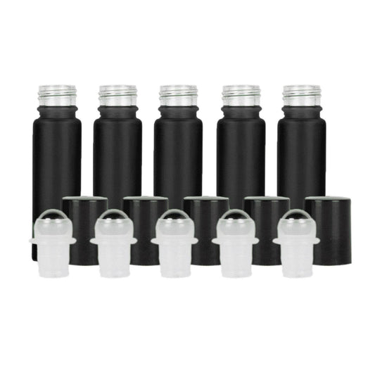 10 ml Black Frosted Glass Roller Bottle (Pack of 5) Glass Roller Bottles Your Oil Tools Black Stainless
