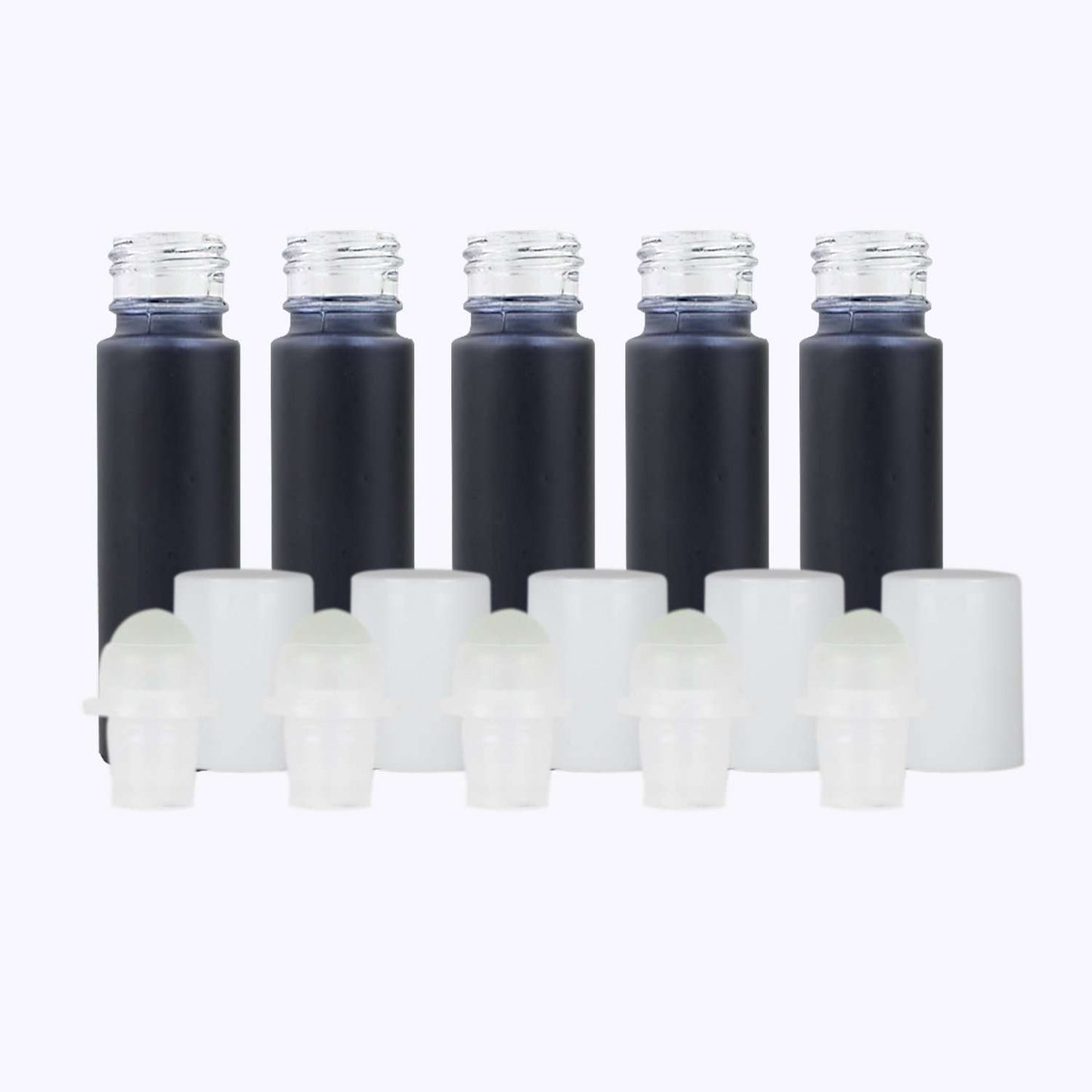 10 ml Black Frosted Glass Roller Bottle (Pack of 5) Glass Roller Bottles Your Oil Tools White Plastic