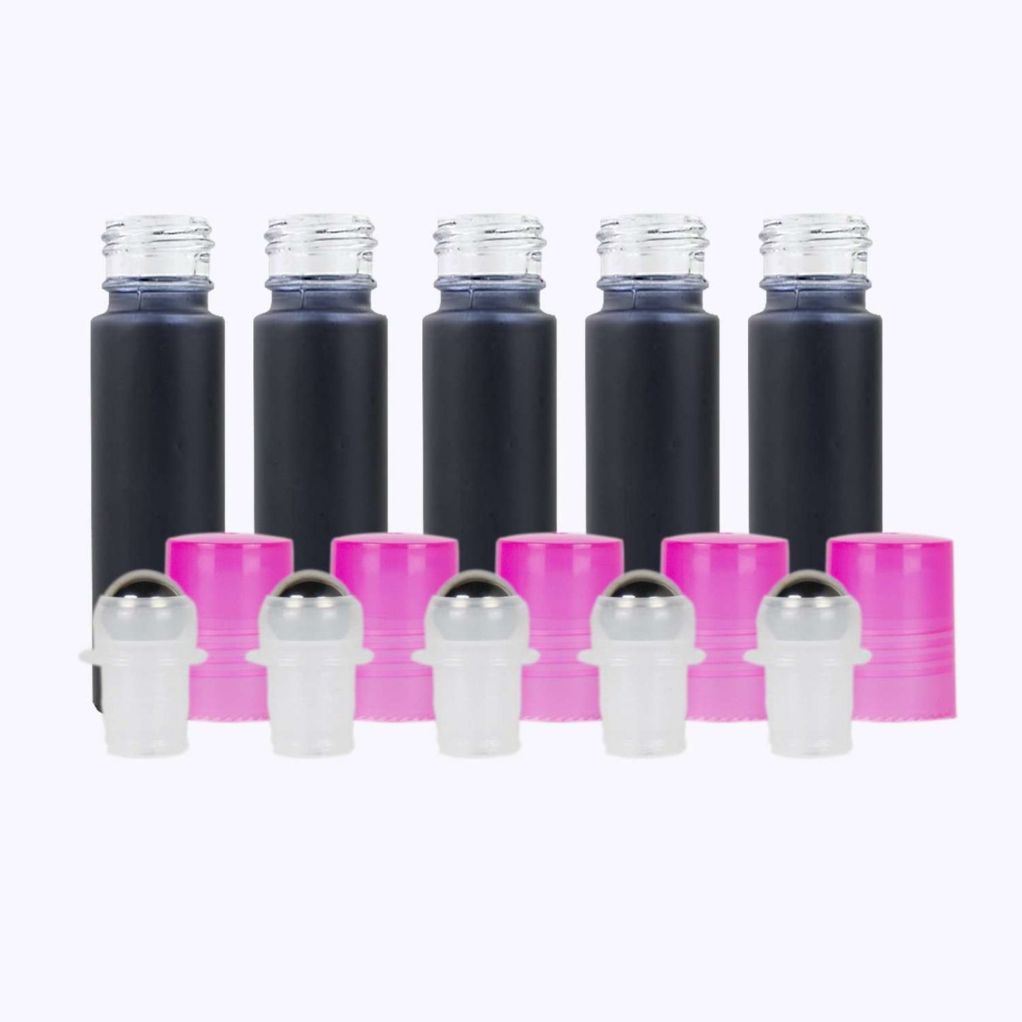 10 ml Black Frosted Glass Roller Bottle (Pack of 5) Glass Roller Bottles Your Oil Tools Pink Stainless