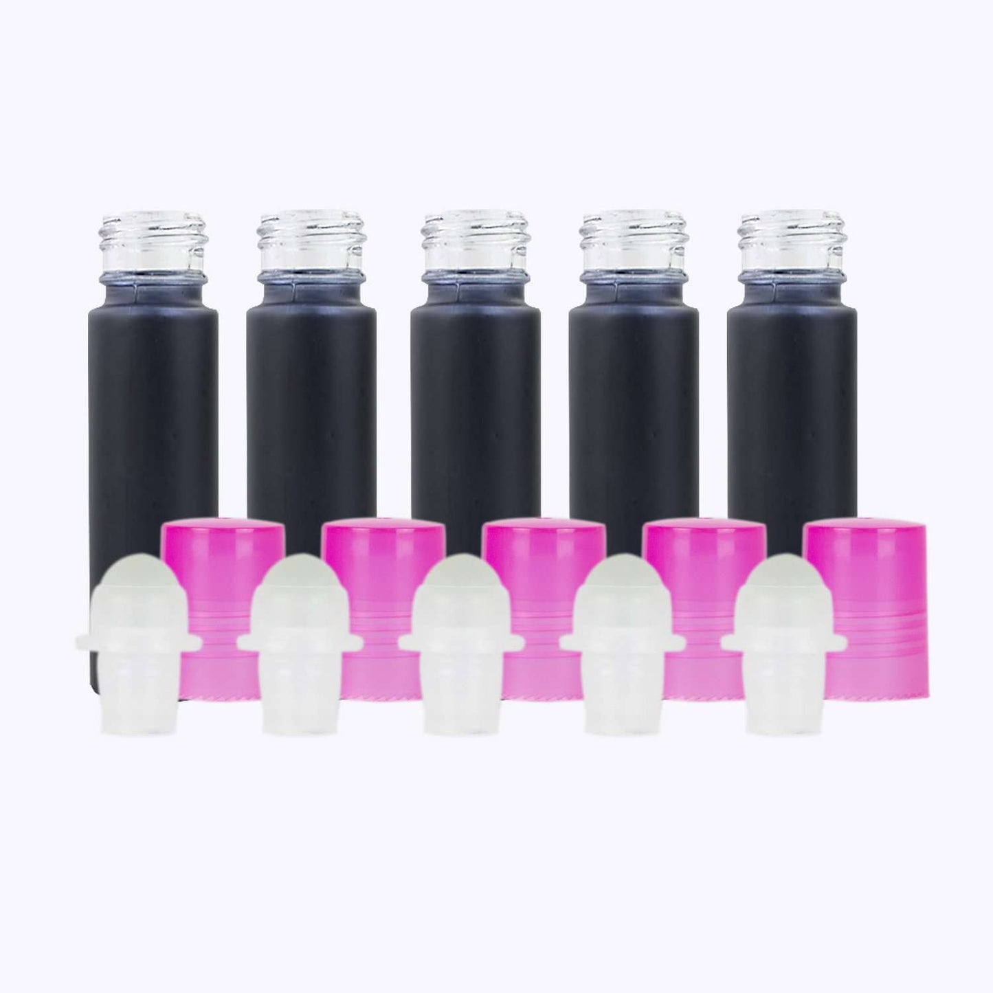 10 ml Black Frosted Glass Roller Bottle (Pack of 5) Glass Roller Bottles Your Oil Tools Pink Plastic
