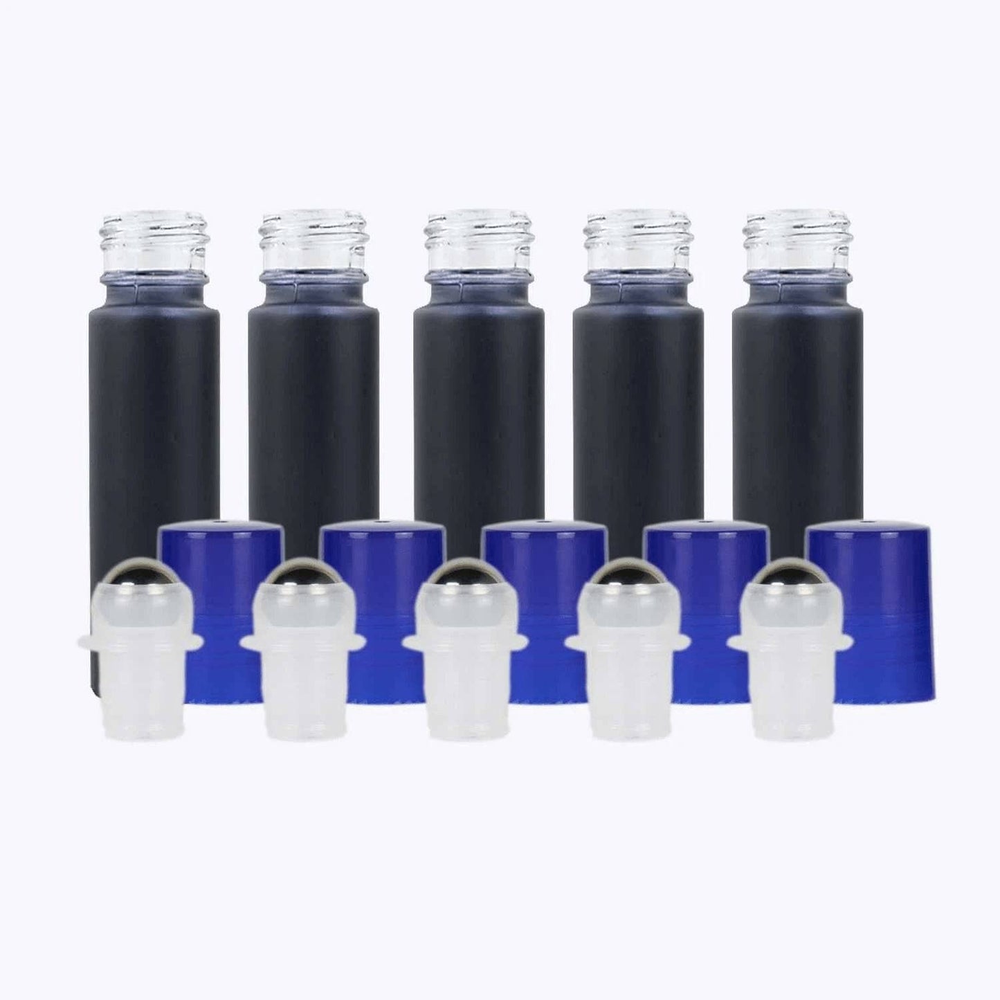 10 ml Black Frosted Glass Roller Bottle (Pack of 5) Glass Roller Bottles Your Oil Tools Blue Stainless