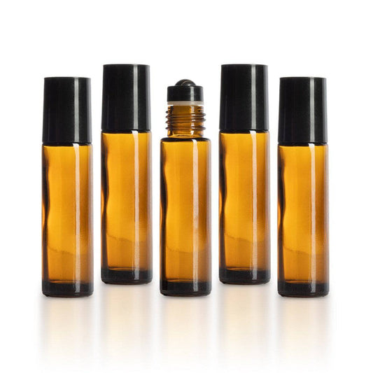 10 ml Amber Glass Bottles with Leak Guard™ Rollers (Pack of 5)