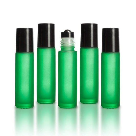 10 ml Green Frosted Bottles with Leak Guard™ Rollers (Pack of 5)I