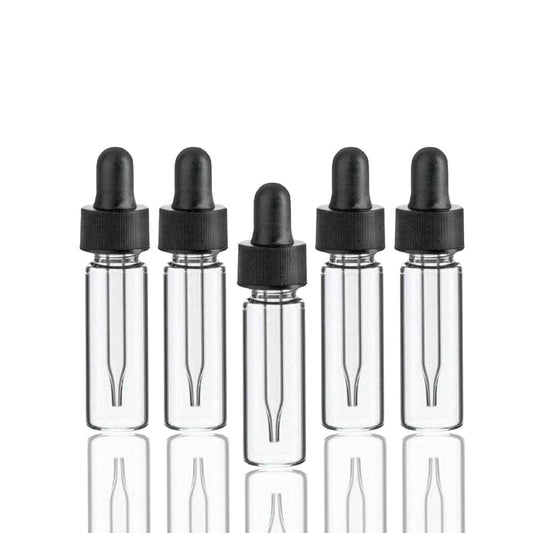 1 Dram (3.7 ml) Clear Glass Vial w/ Dropper (Pack of 5)
