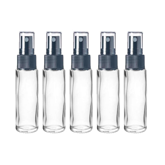 10 ml Clear Glass Vial w/ Black Fine Mist Tops (Pack of 5)